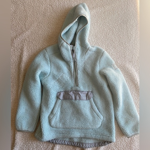 The North Face Girls fuzzy fleece hooded sweatshirt, 1/4 zip. Size M 10/12. EUC! - Picture 1 of 3